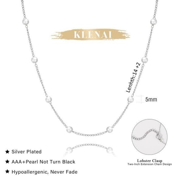 Women 14K Gold Plated Layered Pearl Necklaces Chain - Picture 5 of 7